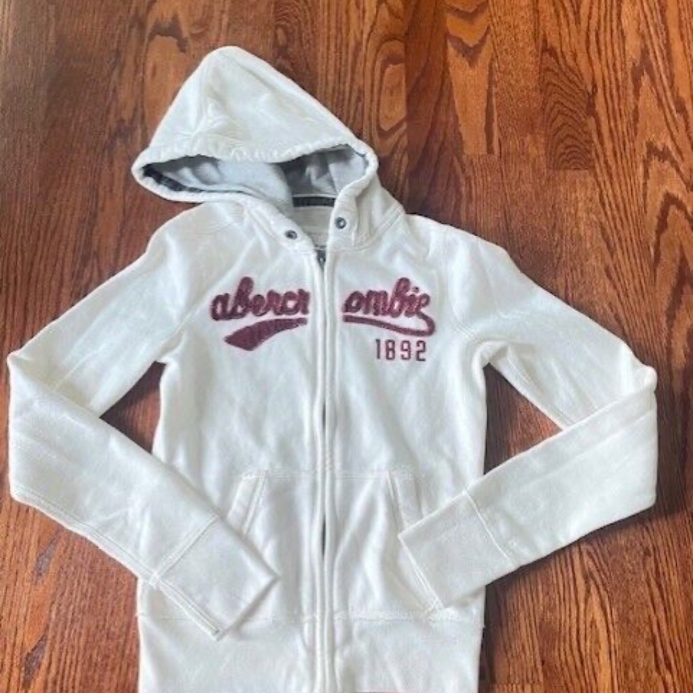 GIRLS ABERCROMBIE KIDS CREAM SWEATSHIRT HOODIE FULL ZIP Sz M MEDIUM (10/12) NWT